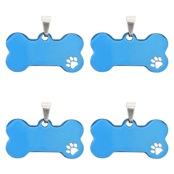 AURARMLET 4Pcs Blue Bone Shaped Dog Id Tags for Pets with Smooth Surface and Custom Engraving