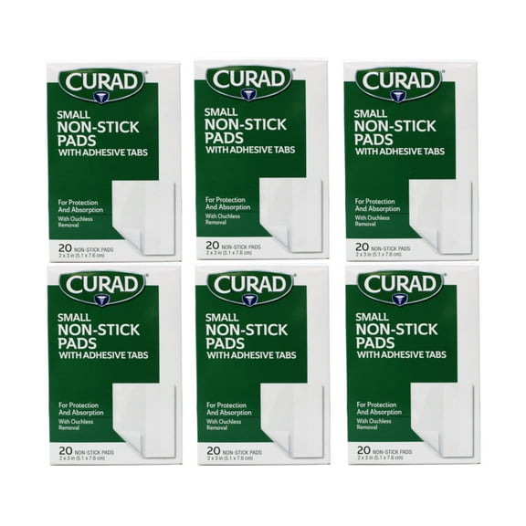 Curad Small Non-Stick Pads With Adhesive Tabs 2 Inches X 3 Inches 20 Each (Pack of 6)