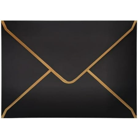 50 PCS Invitation Envelopes A7 Size, Black Envelopes 5 x 7 Inch V-Flap Mailing Card Envelopes Quick Seal Envelopes with Gold Border for 5x7 Cards, Birthday, Weddings, Graduations, Greeting Cards