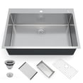 thumbnail image 2 of Kojooin Stainless Steel 304 Drop-In Kitchen Sink, Handmade Brushed Finish Sink with Cutting Board, Dish Rack and Bottom Mat, 2 of 7