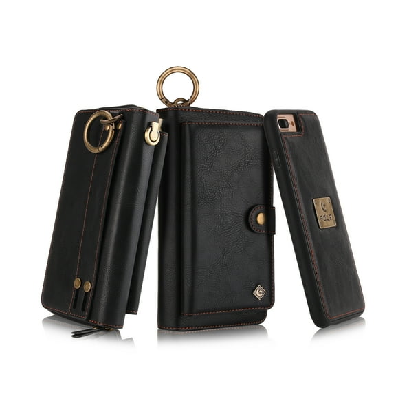 iPhone 8 Plus, iPhone 7 Plus Wallet Case, Alleytech Girls Women Magnets Detachable Zipper Wallet Case Cover PU Leather Carrying Case for Apple iPhone 7 Plus 2016 / iPhone 8 Plus 2017, Black