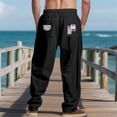 thumbnail image 6 of Mens Pants Casual Fall Beach Loose Zipper Hop Wide Leg Elastic Waist Drawstring Trousers Comfortable Mens Slacks Black XXXL, 6 of 9