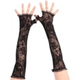 thumbnail image 5 of Jiibva Rose Cross Lace Gloves Mesh Long Fingerless Opera Gloves Halloween Elbow Length Lace Gloves for Evening Prom, 5 of 7