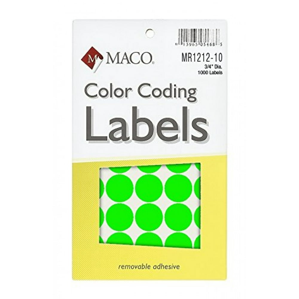 MACO Neon Green Round Color Coding Labels, 3/4 Inches in Diameter, 1000