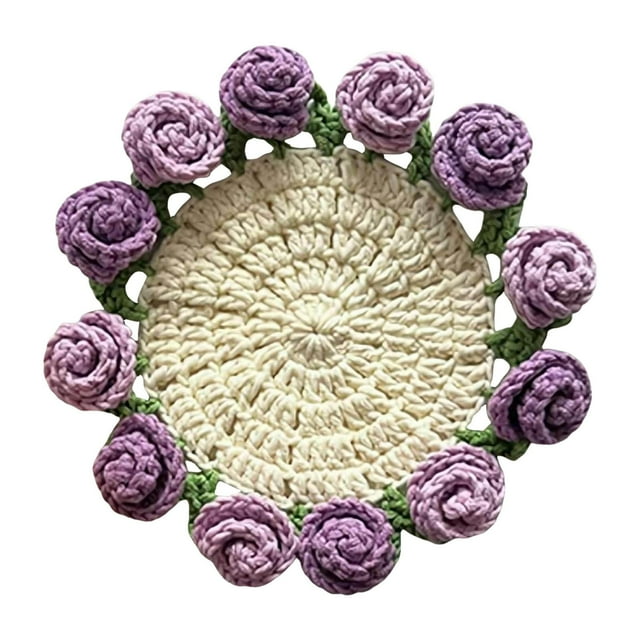YWIYIUD 1PC 3.94inch Vintage Crochet Pattern Flower Bouquet Flower Insulation Pads Knitting Kit with Cotton Thread for Desktop Protection DIY Craft Accessories Tools Set and Home Decoration