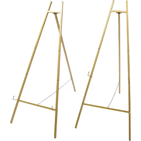 2Pcs Gold Foldable Floor Easel Stand Tall Steel Pipe Wedding Shops Display Rack