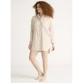 thumbnail image 2 of Joyspun Women’s Woven Long Sleeve Button Front Sleepshirt, Sizes XS-3X, 2 of 5