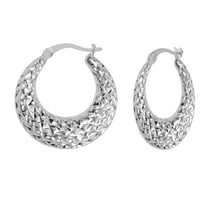 LeCalla 925 Sterling Silver Light-Weight Hypoallergenic Diamond-Cut Textured Click Top Round Hoop Earrings for Women and Teen 26MM