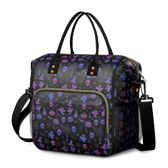 Purple Halloween Ghost Pumpkin Skull Pattern Womens Lunch Box for Work,Insulated Large Lunch Bag for Tween and Teen,Loncheras Para Mujer,Leakproof Adult Lunch Bag for Work,Beach,Travel,Picnic,Camping