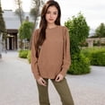 thumbnail image 4 of Women's Long Sleeve Ribbed Knit Sweater with Gathered Shoulders - Medium, Brown, 4 of 6