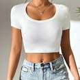 thumbnail image 6 of LYXSSBYX Crop Tops for Women Women'S Spring Summer Slim Round Neck Solid Color Short-Sleeved T-Shirt Top, 6 of 9