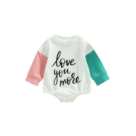 

Infant Baby Girl Boy Valentine s Day Jumpsuit Contrast Color Long Sleeve Round Neck Letter Print Autumn Spring Romper