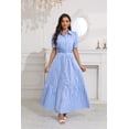 thumbnail image 4 of utcoco Womens Striped Button Down Shirt Dress Casual Puff Short Sleeve Ruffle Hem Maxi Dresses with Belt, 4 of 6