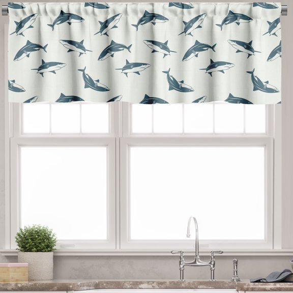 Ambesonne Shark Valance Pack of 2, Dangerous Underwater, 54"X18", Slate Blue and Eggshell