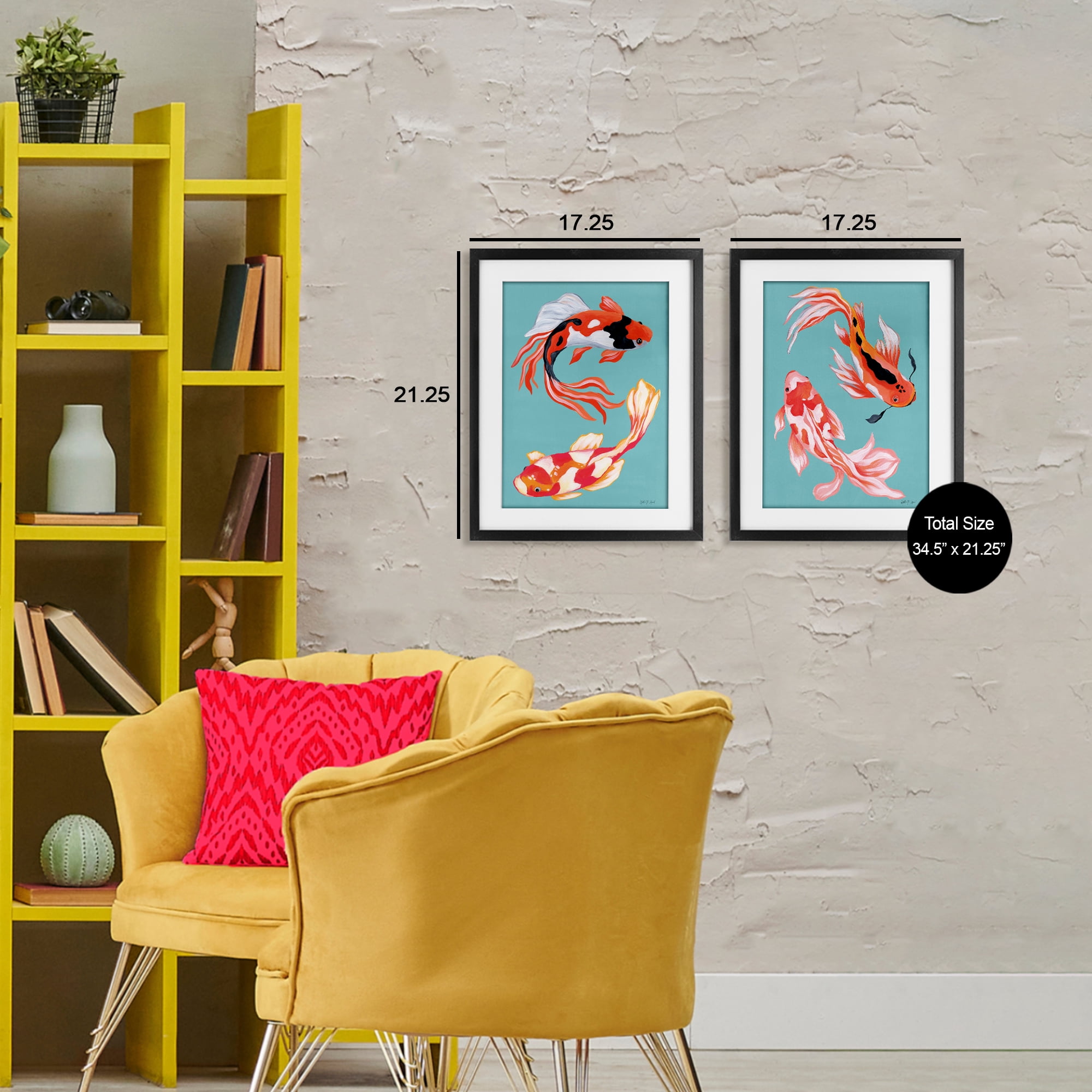 Stupell Industries Colorful Twin Koi 2 Piece Black Framed Print Under Glass Set, design by Yvette St. Amant