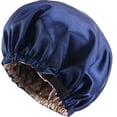 thumbnail image 1 of Bonnet en Satin Réglable Sommeil Réversible Double Couche Douches Réutilisables Élastique Tête de Sommeil pour les Femmes Filles Soins des Cheveux de Lavage du Visage et de Nuit Dormir (Violet/noir/bleu Marine), 1 of 6