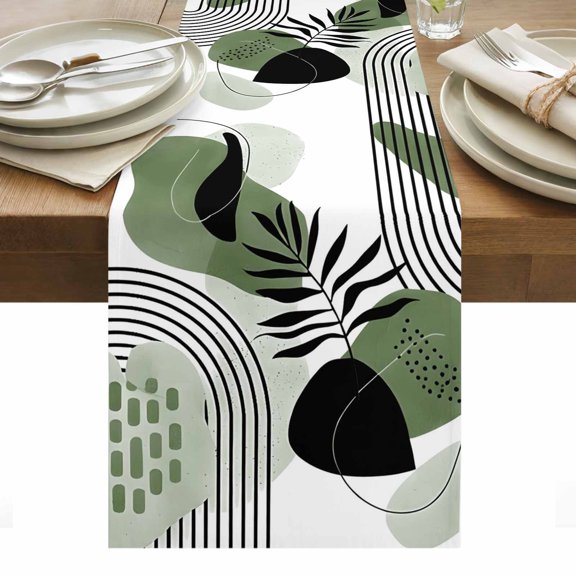 Boho Geometric Table Runner - 120 Inch Long, Kitchen Dining Table Runner Dresser Scarves, Green Ethnic Abstract Stripes Motifs Farmhouse Decor for Coffee Tables Wedding Party Banquet