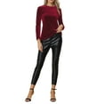 thumbnail image 2 of Blusa de terciopelo elástica de manga larga y cuello redondo casual para mujeres Inspire Chic XL color rojo vino, 2 of 6