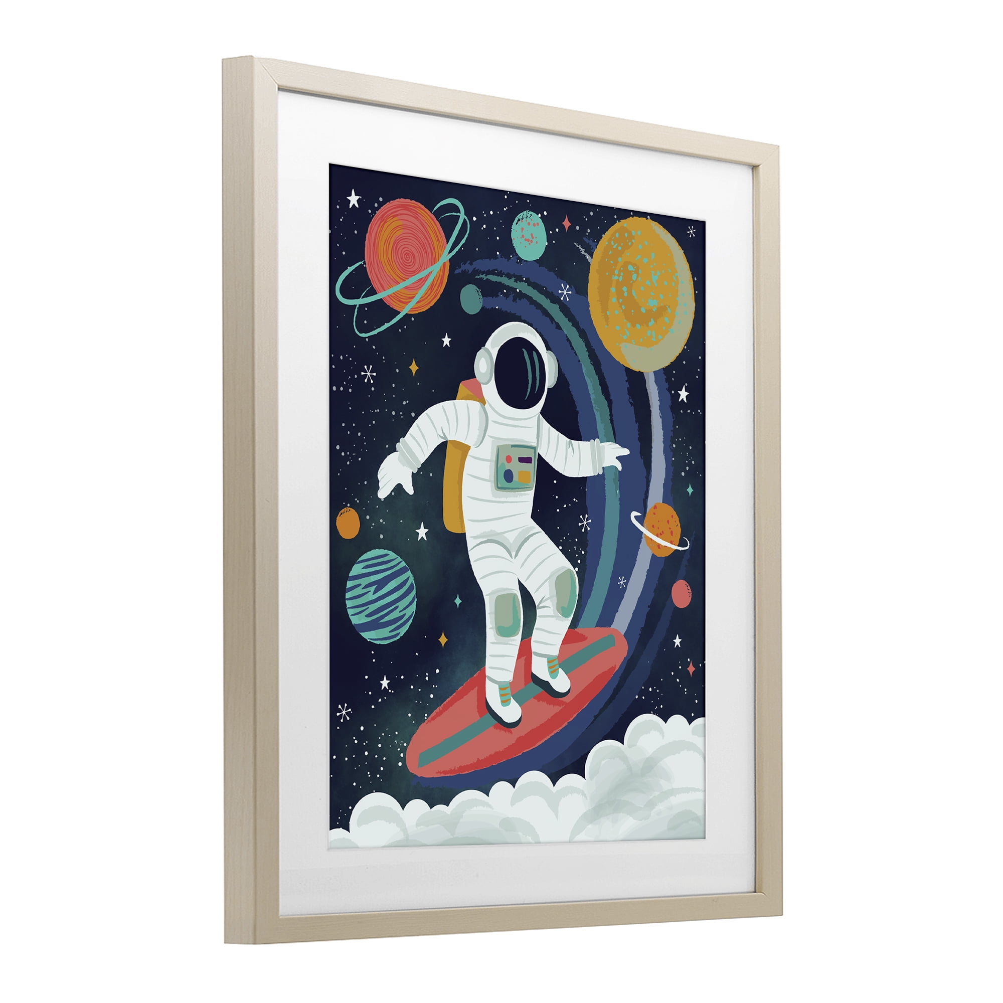 Stupell Industries Surfing Astronaut Beyond Space Birch Framed Print Under Glass, design by Lisa Perry Whitebutton