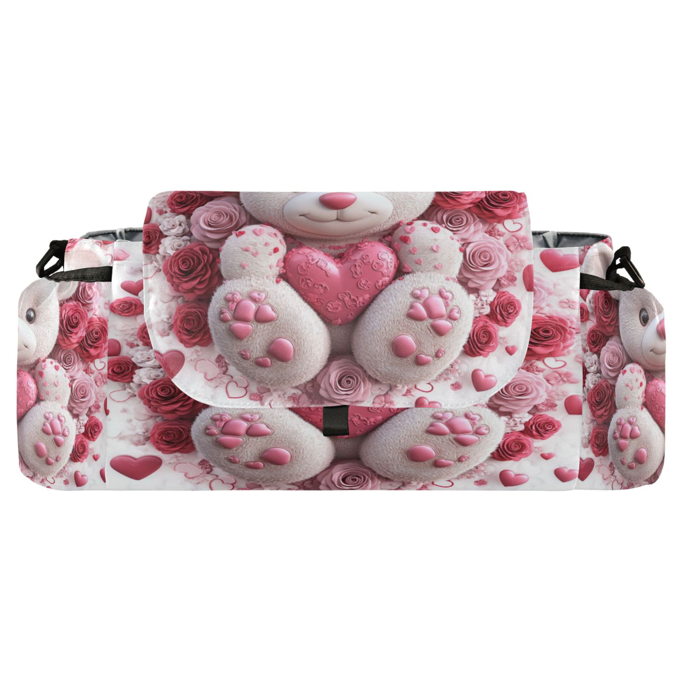 DIXRUYEE Stroller Organizer Cuddly Bear in Floral Embrace Printed