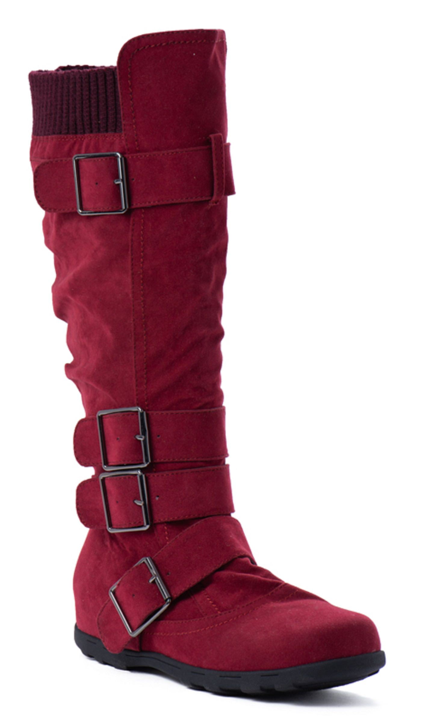 Women's Knee High Mid Calf Boots Ruched Suede Slouch Knitted Calf ...