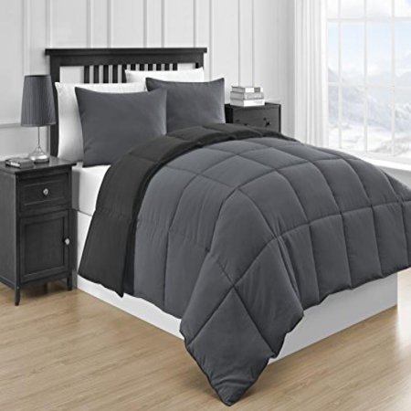 Comfy Bedding Reversible Microfiber Black Gray 3 Piece Comforter