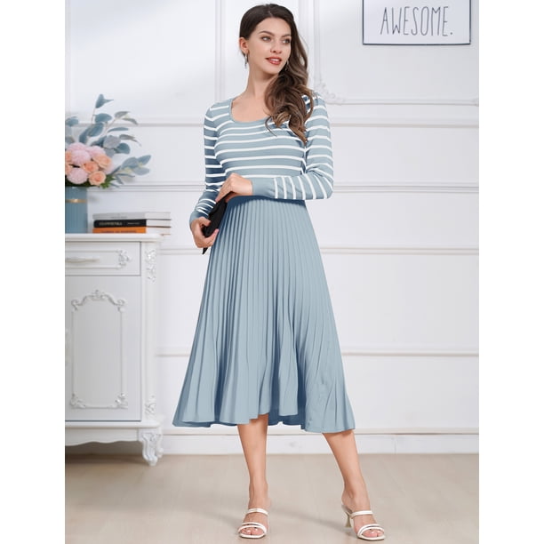 open lace back dress ZESICA Short Sleeve Button Ribbed Knit Striped Pleated Midi Dress – zesica main image 1