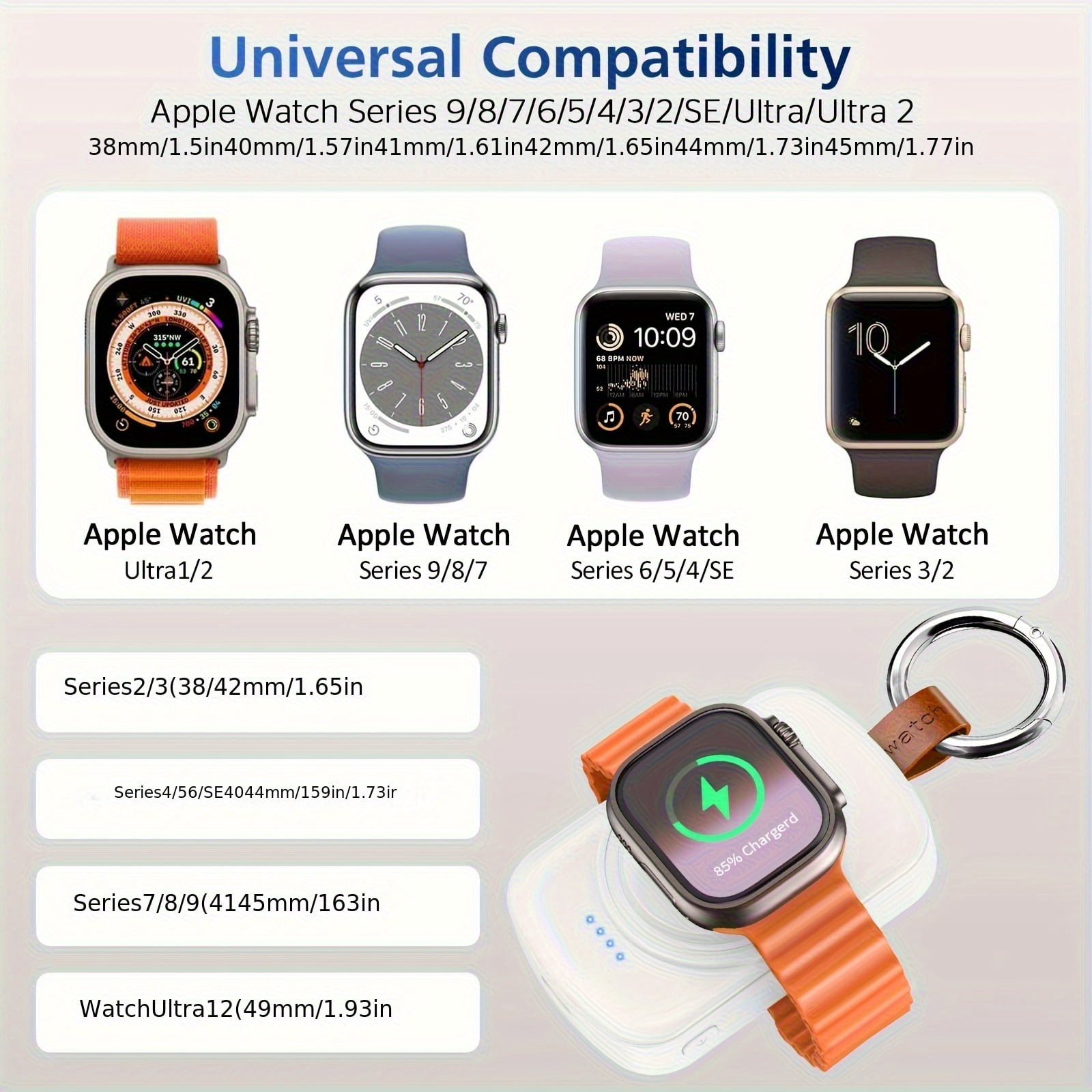 [Apple Watch Charger] Portable Charger Compatible for Apple Watch Series 10/9/8/7/6/SE/5/4/3/2/1 & Ultra - & - with Charging Cable, Keychain, Compact Travel Charger, Compatible for Smart Watch Power