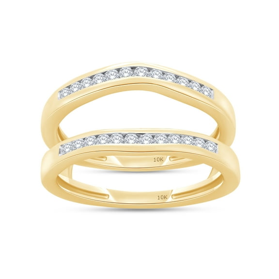 Round White Cubic Zirconia Curve Enhancer Guard Ring 10k Yellow Gold Ring Size - 9