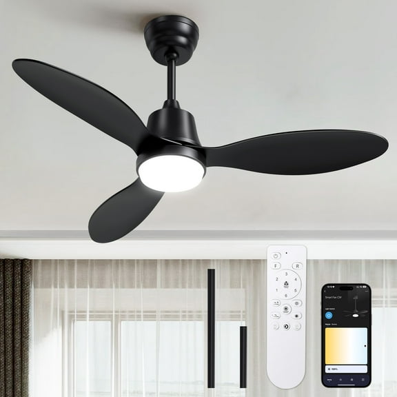 BLITZWILL Ceiling Fans with Lights and Remote & App Control,42 inch Modern Ceiling Fans,3 Reversible Blades Dimmable Noiseless, for Bedroom Kitchen Patio,Black