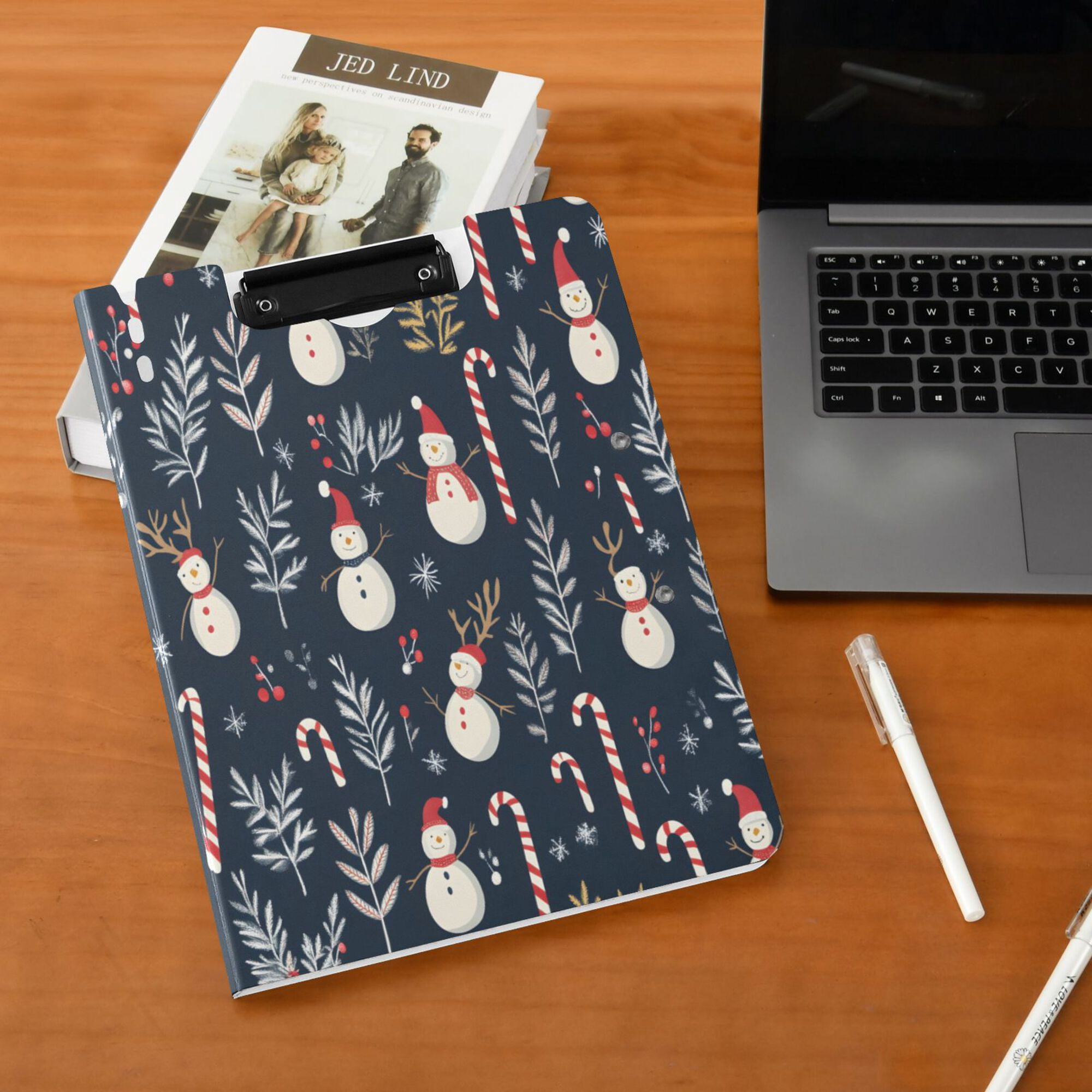 FORMRS A4 Clipboard Folder with Pen Holder Horizontal Foldable School Office Binder, Jolly Snowman