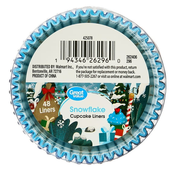 Great Value Blue & White Snowflake Cupcake Liners, 48 Count