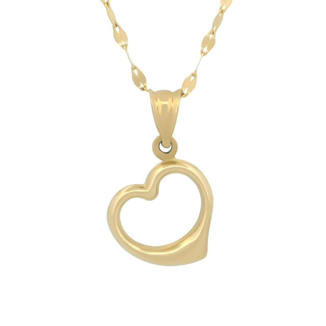 Cadena y Dije CORAZÓN Curvo Casa del Anillo Oro SÓLIDO 14k amarillo 1.1 cm 45 cm