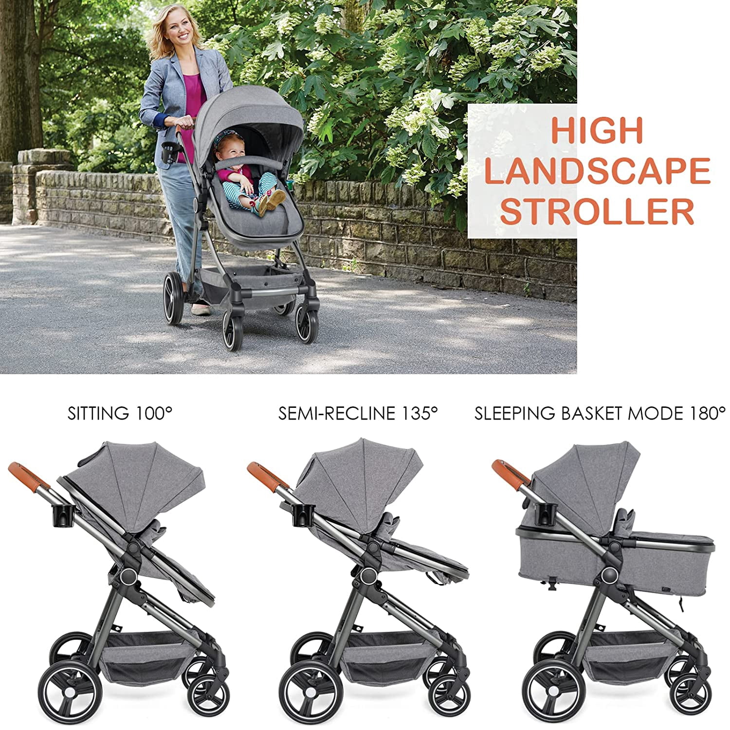 OLAKIDS 2 in 1 High Landscape Convertible Baby Stroller, Newborn Reversible Pram, Foldable Pushchair with Adjustable Canopy, Aluminum Structure, 5-Point Harness for Infant Toddler