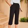 thumbnail image 2 of gbyLJF Womens Pants Elastic Waist Straight Leg Cropped Pants Summer Ladies Dressy Casual Work Capri Pants with Pockets, 2 of 4