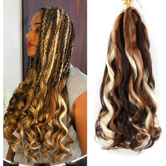 SHILIU-French Curly Braiding Hair 18 Inch 5 Packs French Curl Braids Pre Stretched Bouncy Braiding Loose Wavy Braid Synthetic Hair Extensions For Women (P4/30/613, 18inch)
