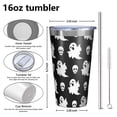 thumbnail image 4 of 16oz Tumblers Black Halloween Ghosts and Skulls Stainless Steel Vacuum Insulated Double Wall Travel Tumbler Cups Mug with Lid and Straw,Cleaning Brush for Coffee,Tea, 4 of 4