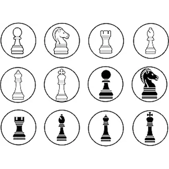2" Pre-Cut Round Chess Piece Set Edible Image Cupcake Toppers By TNCT