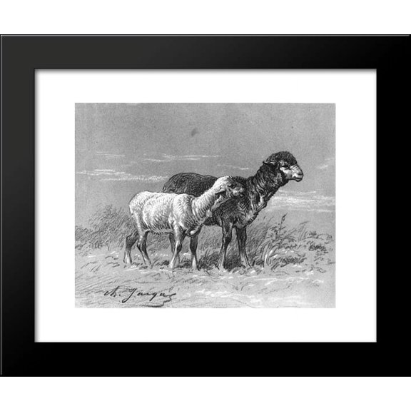 Ewe and Lamb 20x24 Framed Art Print by Charles Jacque