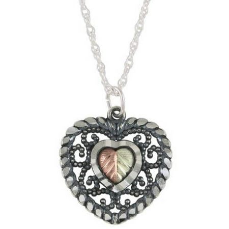 Black Hills Gold Sterling Silver Oxidized Heart Pendant, 18