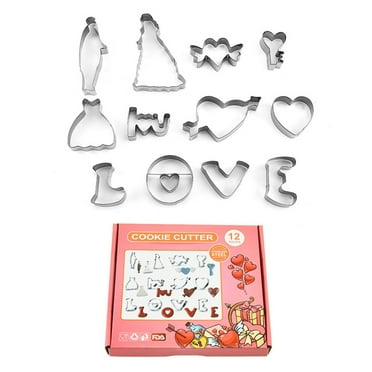 CASAFUN 12 Pcs Valentine's Day Cookie Stamps,Bridal Shower Cookie Cutter,Stainless Steel Cookie Cutters Biscuits Mold,Fruit Cutter,Vegetable Cutter,Kitchen Tools Party Supplies