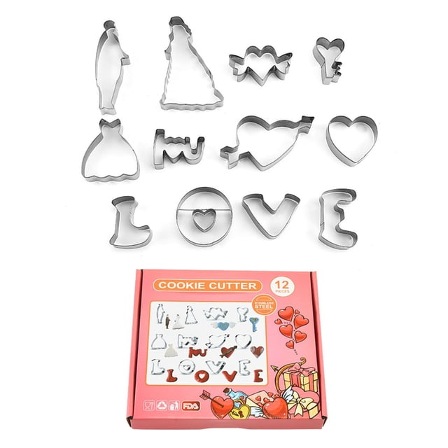 12 Piece Stainless Steel Cookie Cutter Set with Valentine Heart Shapes for Baking