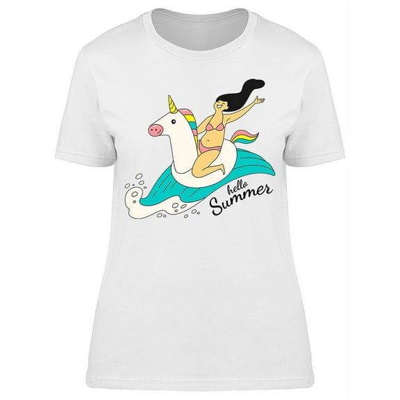 Unicorn Swim Ring, Doodle Style T-Shirt Women -Image by Shutterstock, Female Large