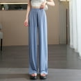 thumbnail image 2 of WCMZJ Womens Wide Leg Pants High Waisted Adjustable Tie Knot Ice Silk Trousers Casual Loose Lounge Pant with Pockets Blue XL, 2 of 4