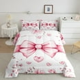 thumbnail image 2 of Manfei Ribbon Bowknot Bowtie Bedding Queen Comforter Set,Plant Flower Down Comforter,Pink Bow Haert Bedding Sets Queen with Comforter For Girl,Breathable Bedroom Decor Reversible,3 Pieces, 2 of 7