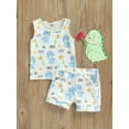 thumbnail image 2 of Toddler Girls Boys Summer Outfits Sleeveless Round Neck Cartoon Vest + Dinosaur Print Shorts, 2 of 8