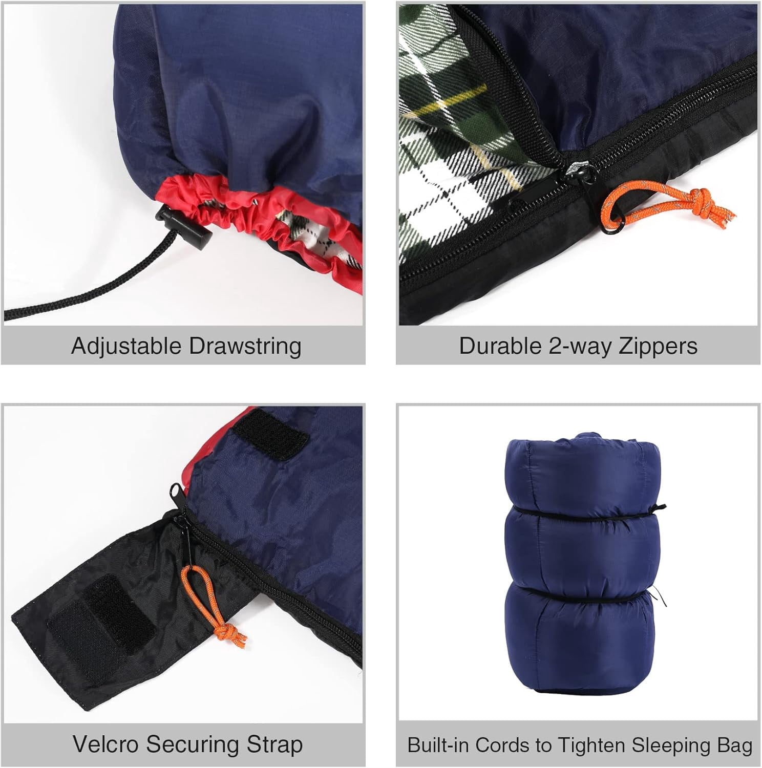 REDCAMP Cotton Flannel Sleeping Bag for Camping Backpacking, Adults Cold Weather Envelope Sleeping Bags with 2lbs Filling