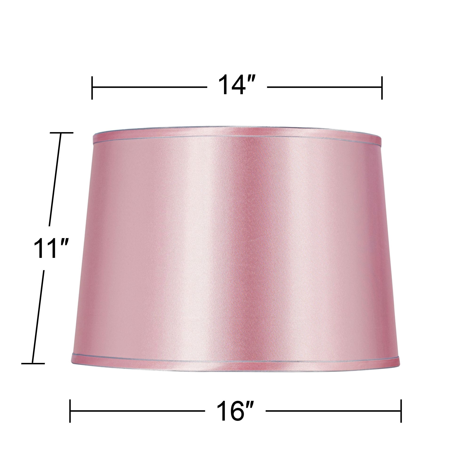 Springcrest Sydnee Pale Pink Satin Medium Drum Lamp Shade 14" Top x 16" Bottom x 11" Slant (Spider) Replacement with Harp and Finial