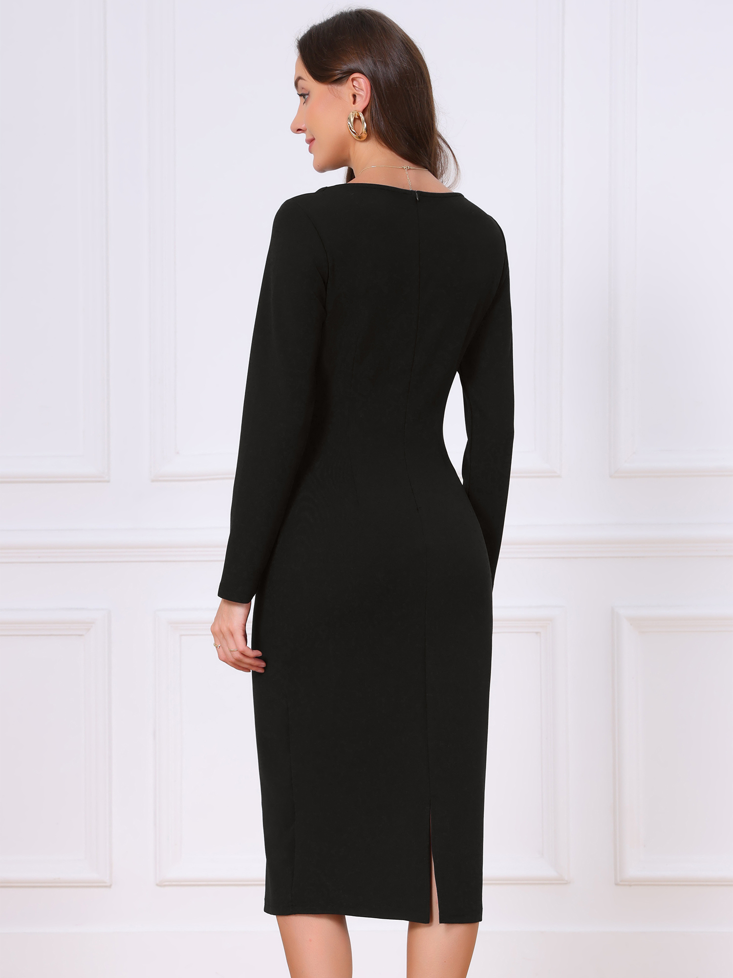DARING DIVA Women's Long Sleeve Wrap Work Midi Business and Occasions Dress S Black