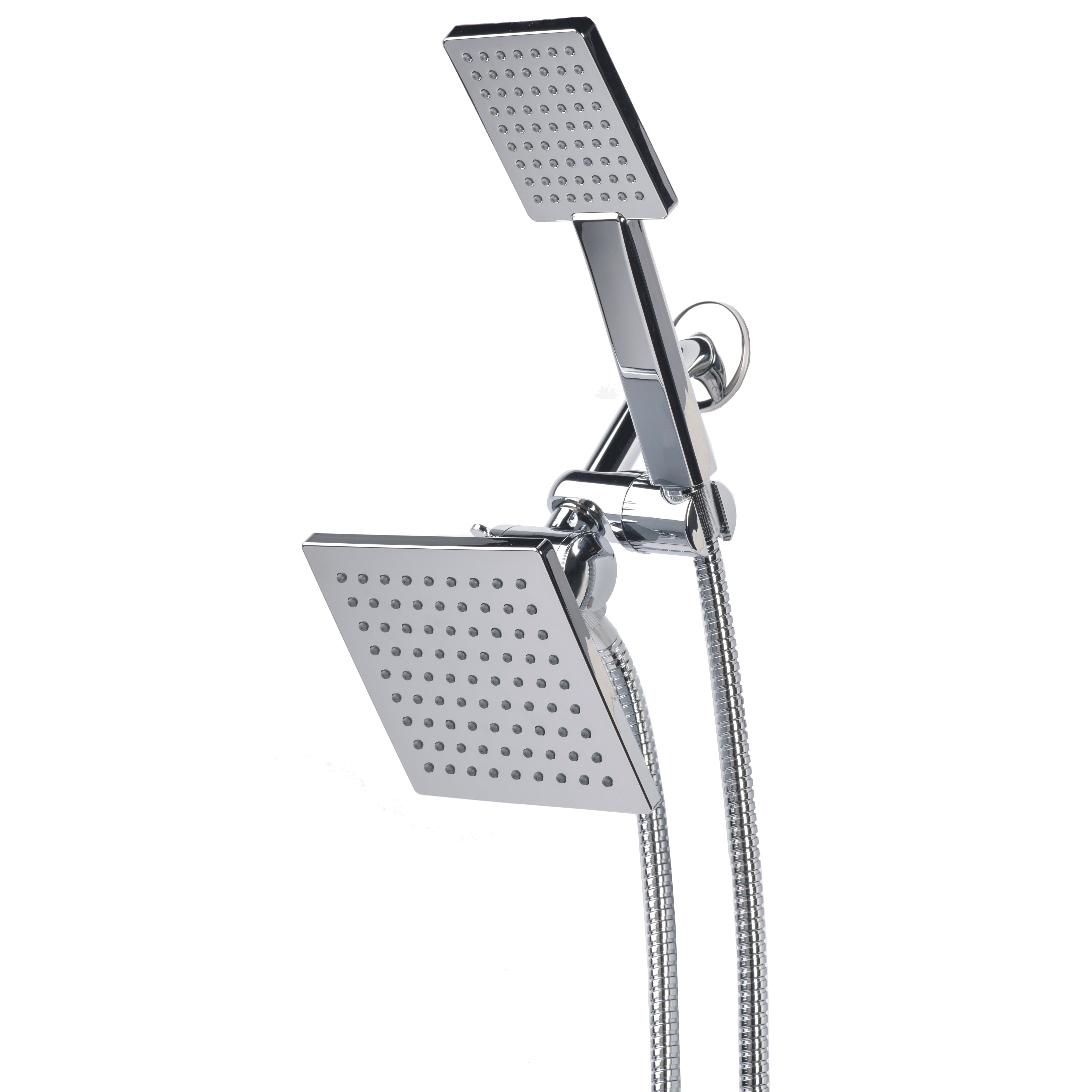 G-Promise All Metal Shower Combo - 8 Inch Rain Shower Head & Handheld With Diverter, Extension Arm, 60 Inch Hose